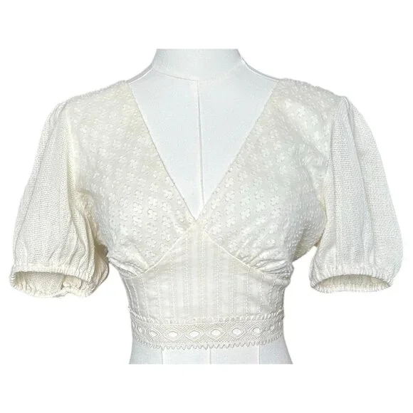 Z&L Europe Hampton Crop Top Ivory Open Back Puff Sleeve Size L - Picture 2 of 9